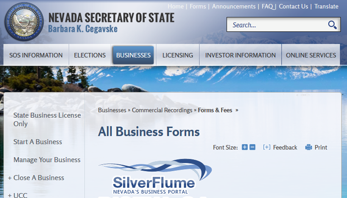 Secratary of state webpage