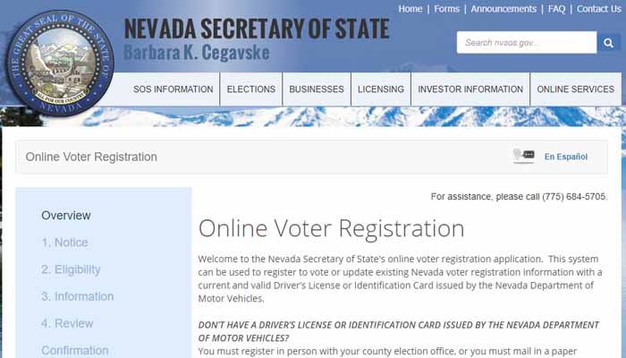 Online Voter Registration webpage