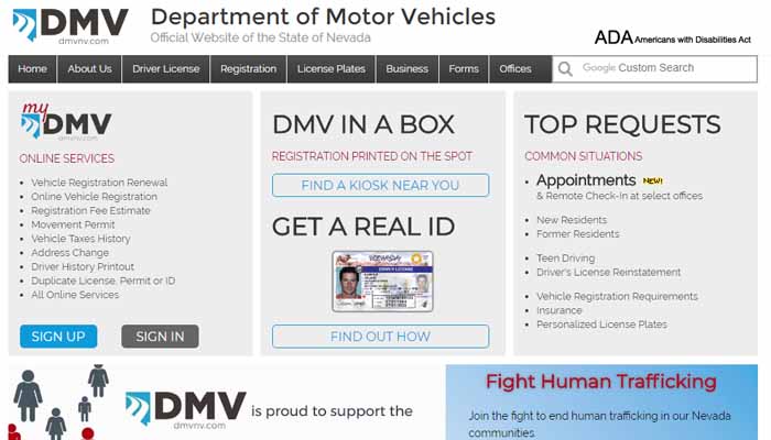 DMV webpage